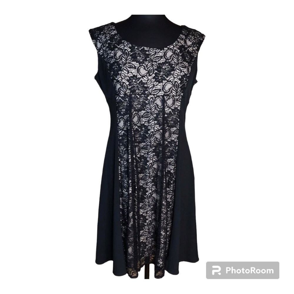 Black lace cream underlay midi dress NWT 14P Petite Bohowitch dark cottagecore